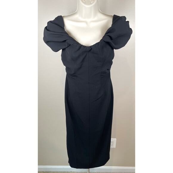 A.L.C. Nora Ruched Off the Shoulder Black Midi Dress Size 2 - Picture 3 of 8